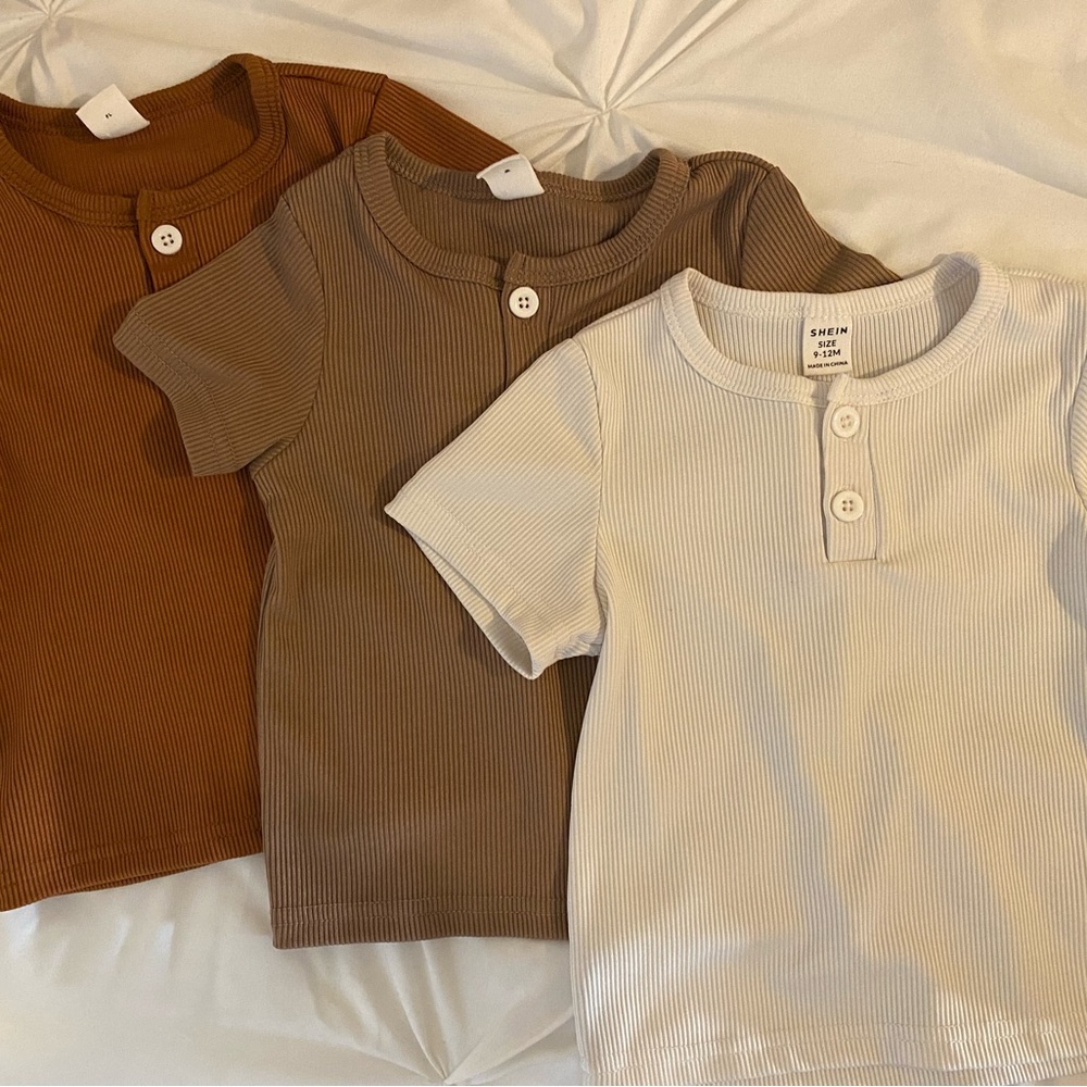 Toddler Kids Ribbed Button-Front Shirts - Brown, Tan, and Cream